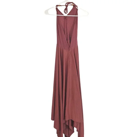 Free People Intimately Burgundy Pointelle Halter Handkerchief Hem Midi Dress - Picture 2 of 6